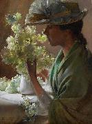 Charles Courtney Curran Lady with a Bouquet oil on canvas